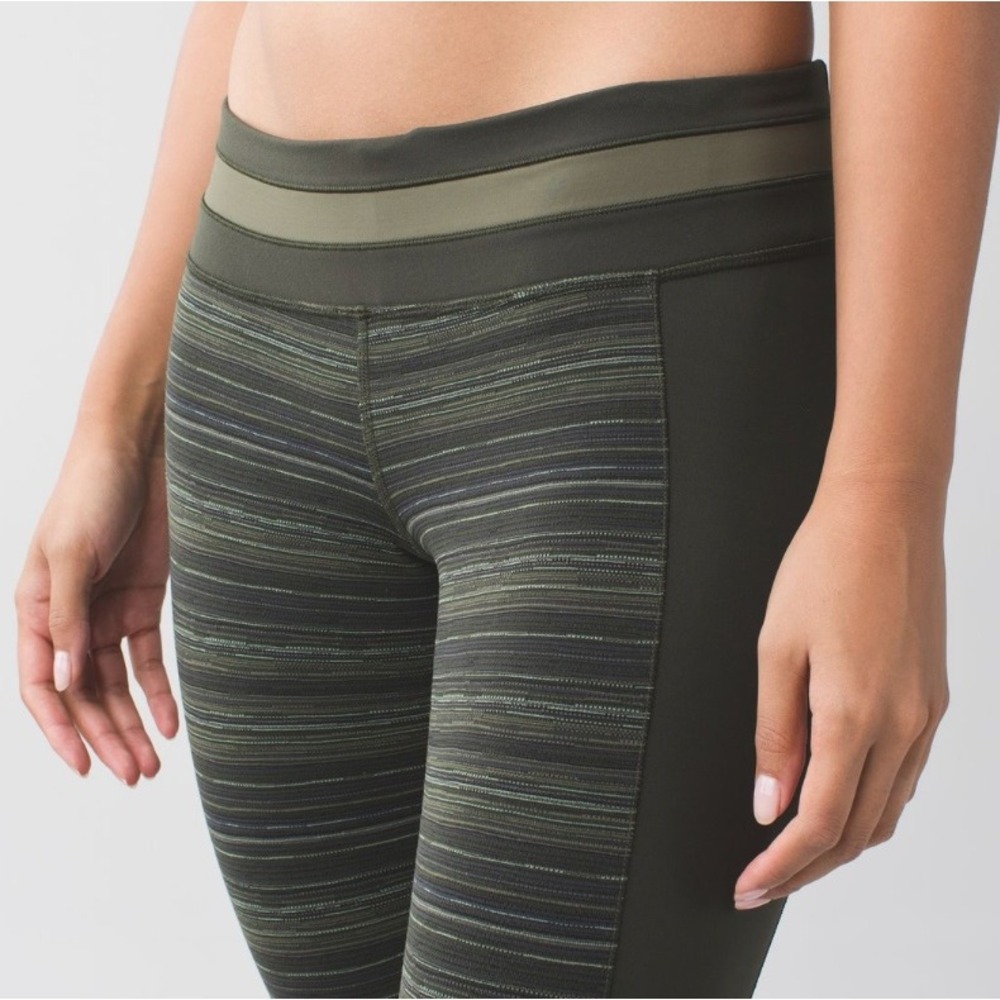 LULULEMON Give Me Qi Cropped Pants Leggings CYBER STRIPE GATOR GREEN Black 6